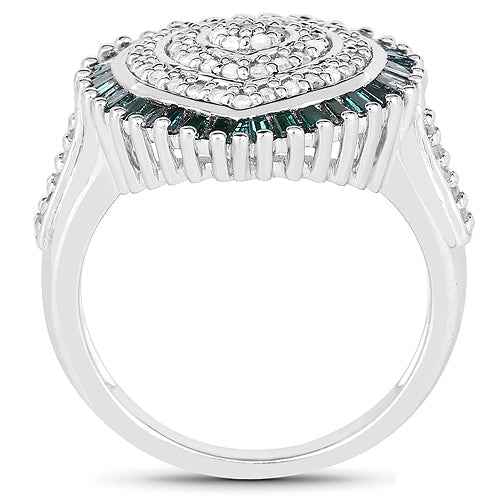 0.74 Carat Genuine White and Green Diamond Sterling Silver Ring