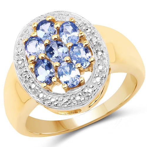 Anillo de Clúster de Tanzanita Baño de Oro de 14K en Plata Esterlina