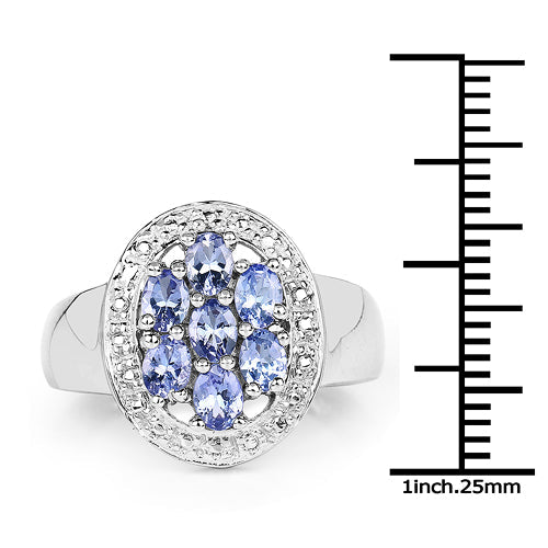 1.19 Carat Genuine Tanzanite .925 Sterling Silver Engagement Ring