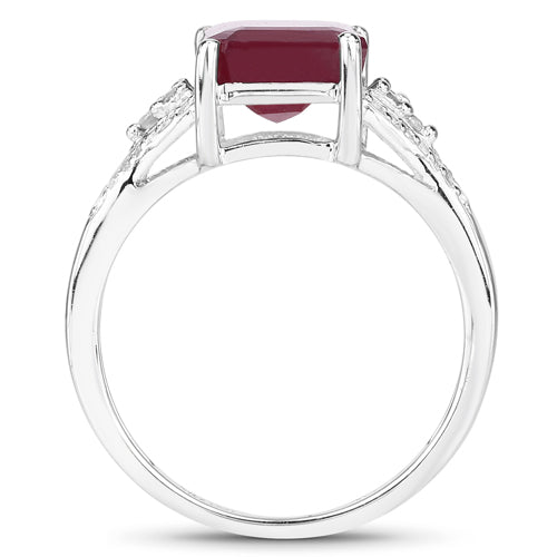 Bague de fiançailles en argent sterling avec rubis de 4,49 carats et topaze blanche
