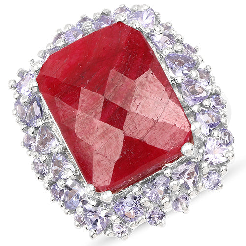 15.13 Carat Dyed Ruby & Tanzanite Sterling Silver Cocktail Ring