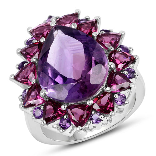 Bague en argent sterling avec améthyste et rhodolite de 11,22 carats