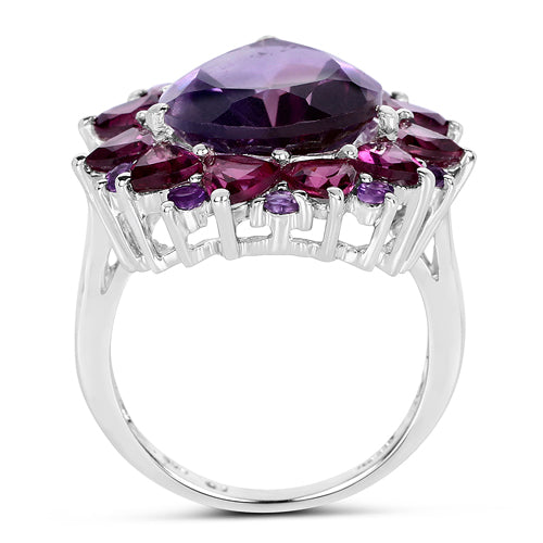 Bague en argent sterling avec améthyste et rhodolite de 11,22 carats