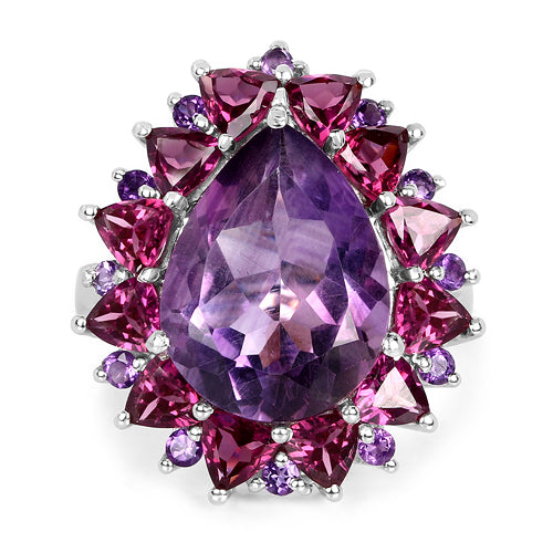 Bague en argent sterling avec améthyste et rhodolite de 11,22 carats