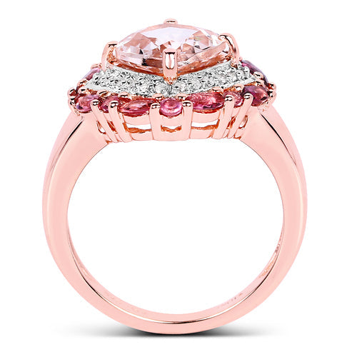 Anillo de Morganita y Turmalina Rosa Bañado en Oro Rosa de 14K