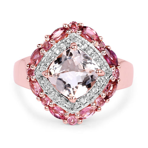 Anillo de Morganita y Turmalina Rosa Bañado en Oro Rosa de 14K