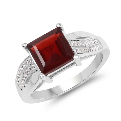 2.99 Carat Genuine Garnet and White Topaz Sterling Silver Ring