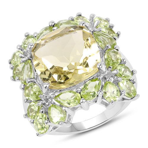 Bague en argent sterling avec quartz citron de 9,38 carats et péridot