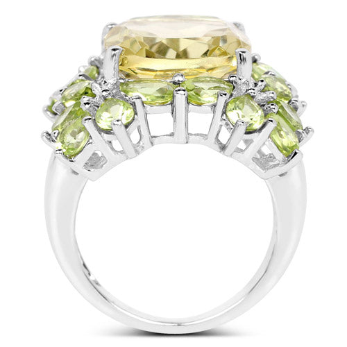 Bague en argent sterling avec quartz citron de 9,38 carats et péridot
