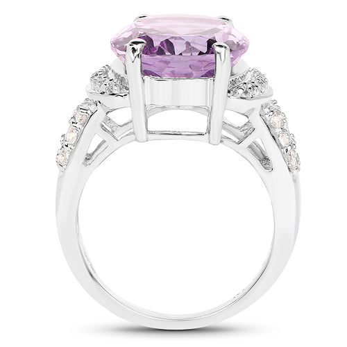 Bague en argent sterling de 8,98 carats avec améthyste véritable et topaze blanche