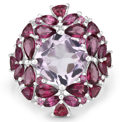 Bague en argent sterling avec améthyste rose et rhodolite de 8,19 carats