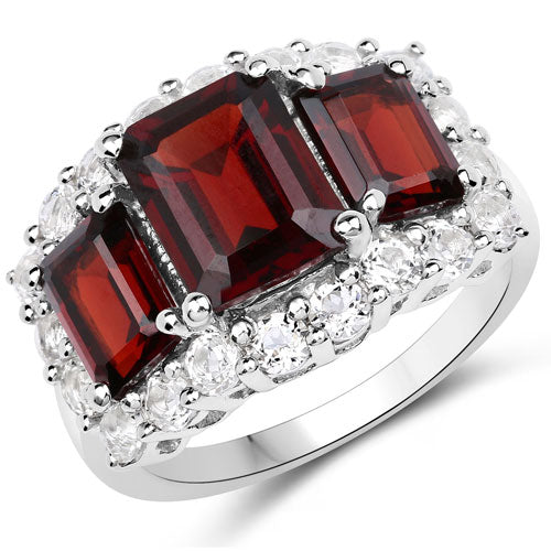 Bague en argent sterling avec grenat de 6,55 carats et topaze blanche
