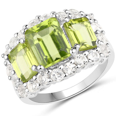 6.00 Carat Genuine Peridot and White Topaz Sterling Silver Ring