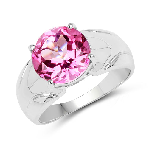Bague de fiançailles en argent sterling avec topaze rose véritable de 4,55 carats