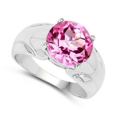Bague de fiançailles en argent sterling avec topaze rose véritable de 4,55 carats