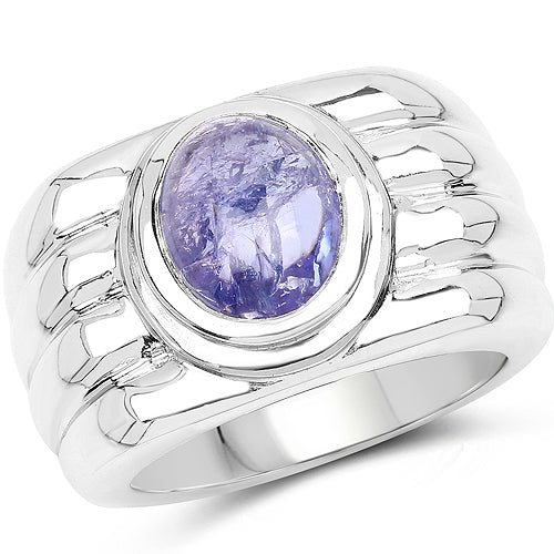 3.55 Carat Genuine Tanzanite Sterling Silver Engagement Ring