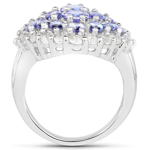 Bague en argent sterling avec tanzanite et topaze blanche de 4,72 carats