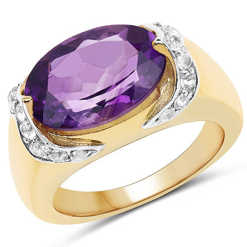 14K Yellow Gold Plated Amethyst & White Topaz Ring
