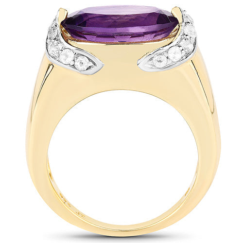 14K Yellow Gold Plated Amethyst & White Topaz Ring