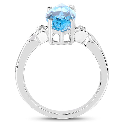 3.67 Carat Swiss Blue Topaz & Diamond Sterling Silver Ring