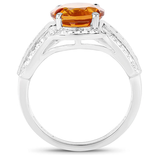 2.81 Carat Genuine Citrine and White Topaz Sterling Silver Ring