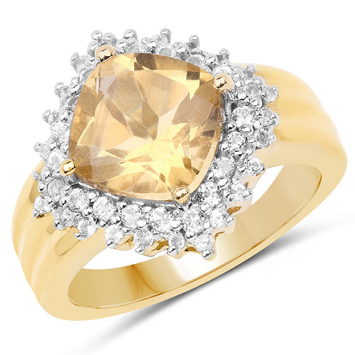 Anillo Halo de Citrino y Topacio Blanco Bañado en Oro Amarillo de 14K