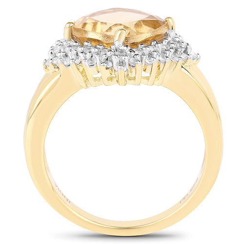 Anillo Halo de Citrino y Topacio Blanco Bañado en Oro Amarillo de 14K