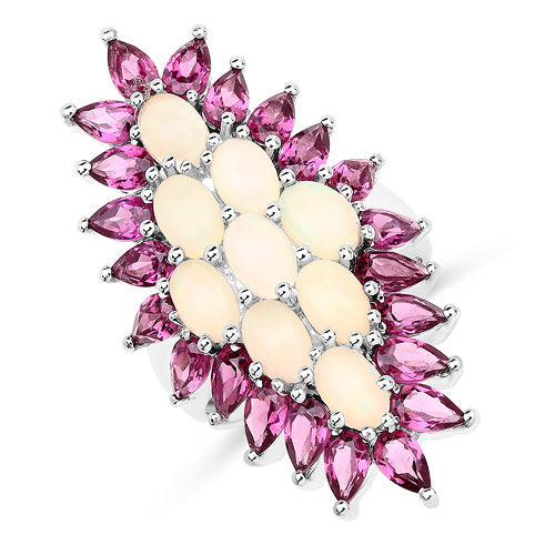 Bague en argent sterling avec opale et rhodolite de 8,37 carats