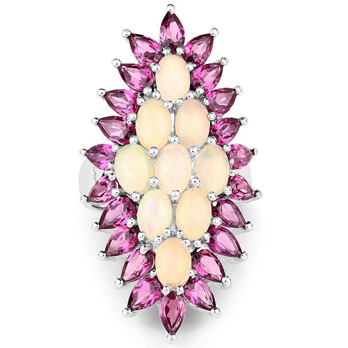 Bague en argent sterling avec opale et rhodolite de 8,37 carats