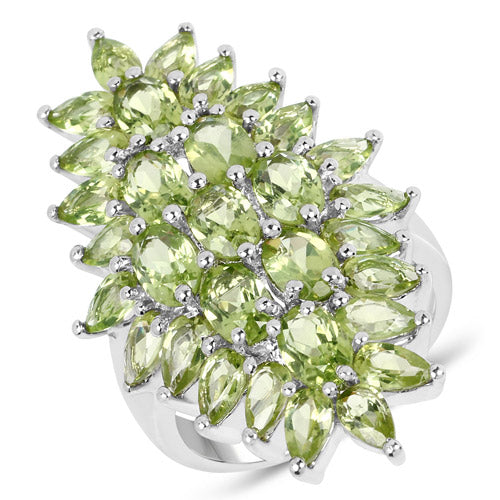Anillo de Compromiso de Peridoto Genuino de 8.89 Quilates en Plata Esterlina .925