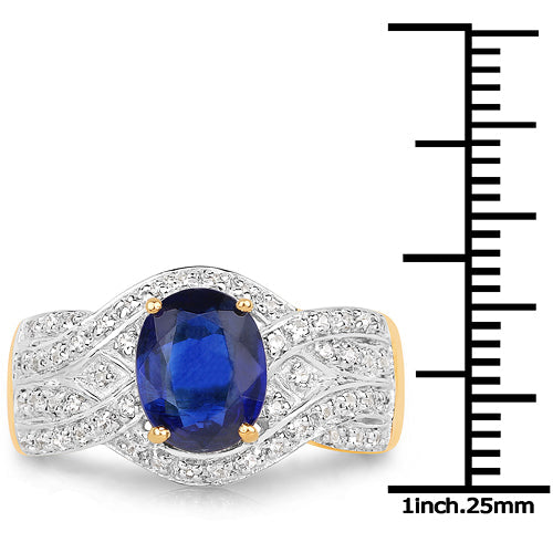 Anillo de Compromiso de Kyanita y Topacio Blanco Bañado en Oro Amarillo de 14K