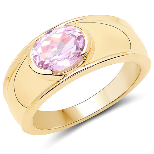 Bague de fiançailles en argent sterling plaqué or jaune 14K avec kunzite