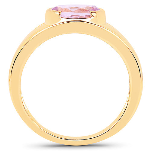 Bague de fiançailles en argent sterling plaqué or jaune 14K avec kunzite