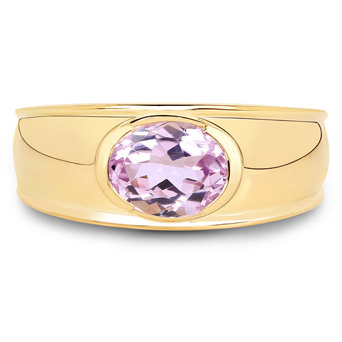 Bague de fiançailles en argent sterling plaqué or jaune 14K avec kunzite