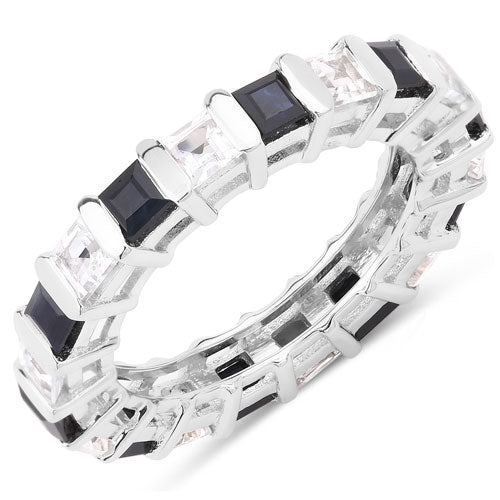 Bague en argent sterling avec saphir bleu de 3,60 carats et topaze blanche