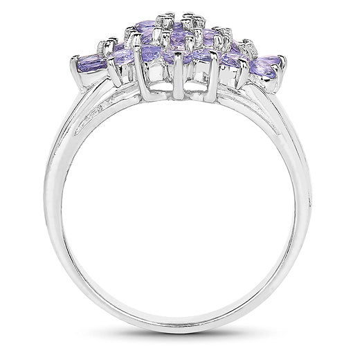 1.61 Carat Genuine Tanzanite Cluster Ring in Sterling Silver