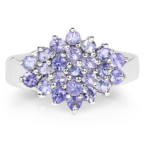 1.61 Carat Genuine Tanzanite Cluster Ring in Sterling Silver