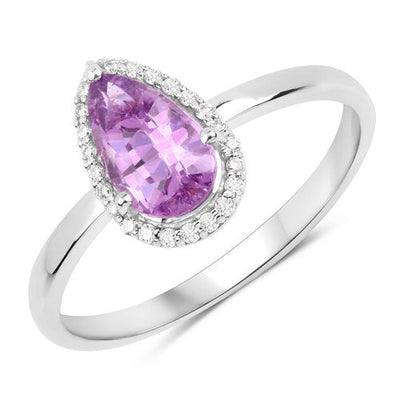 Bague Halo en Saphir Rose et Diamants de 1,25 Carat en Or Blanc 14K