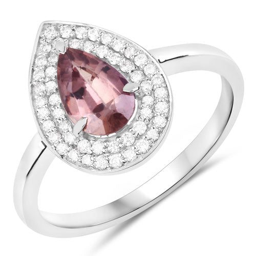Anillo de Zafiro Rosa Marrón de 1.28 Quilates y Diamantes en Oro Blanco de 14K