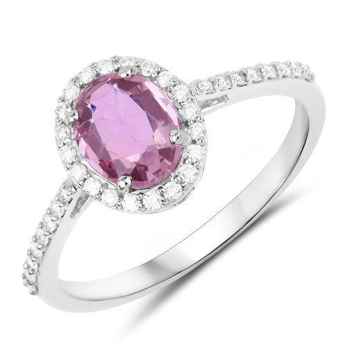 1.33 Carat Pink Sapphire and Diamond 14K White Gold Engagement Ring