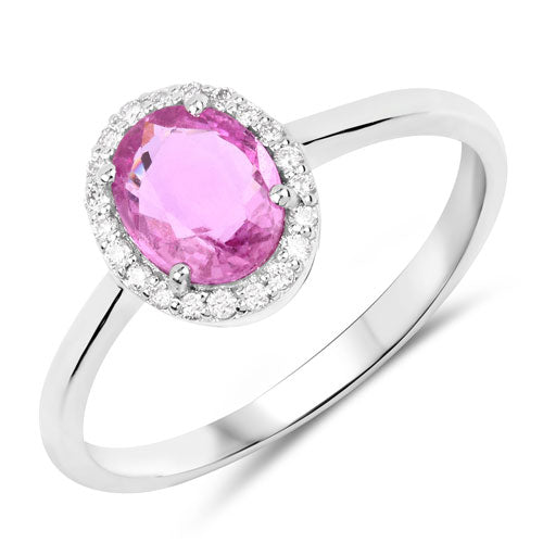 1.12 Carat Pink Sapphire and Diamond 14K White Gold Engagement Ring