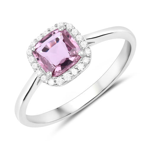 0.97 Carat Pink Sapphire and Diamond 14K White Gold Engagement Ring