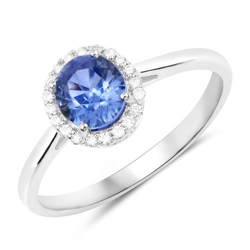Bague de fiançailles en or blanc 14K avec saphir bleu et diamants de 1,27 carat