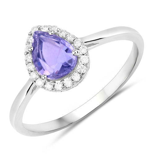 Anillo de Zafiro Rosa Púrpura y Diamante de 1.23 Quilates en Oro Blanco de 14K