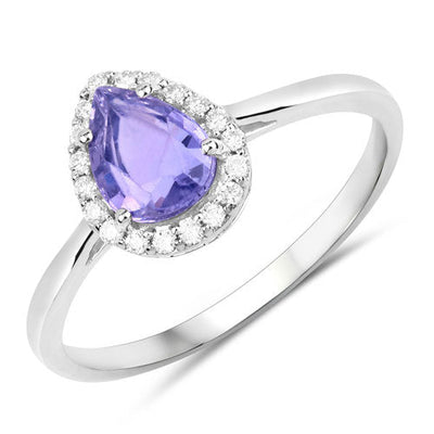 Bague en or blanc 14K avec saphir rose violet et diamants de 1,23 carat