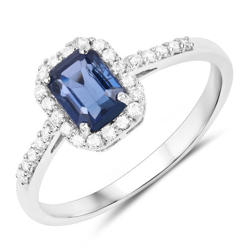 1.29 Carat Blue Sapphire & White Diamond 14K White Gold Engagement Ring