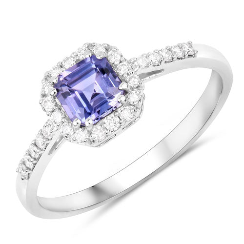 Bague en Or Blanc 14K avec Saphir Rose Violet et Diamant de 0,96 Carat