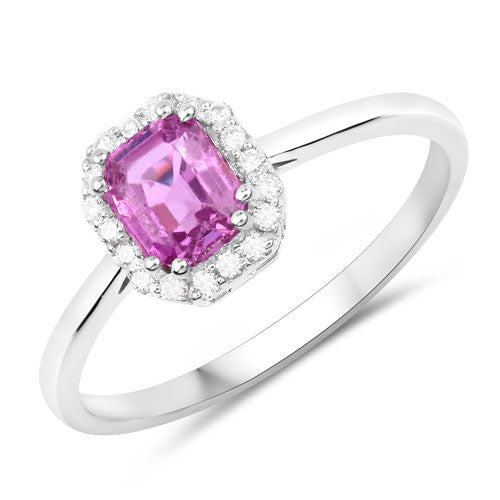 Anillo de Compromiso de Zafiro Rosa y Diamante de 1.09 Quilates en Oro Blanco de 14K
