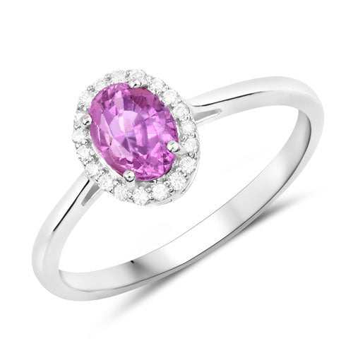Anillo de Compromiso de Zafiro Rosa y Diamante de 1.83 Quilates en Oro Blanco de 14K