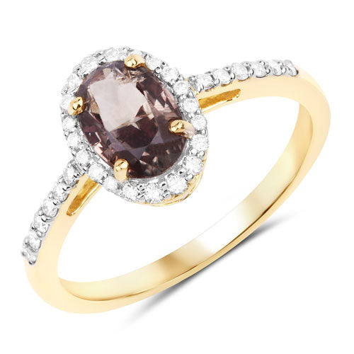 Anillo de Compromiso de Zafiro Rosa Marrón de 1.68 Quilates y Diamante en Oro de 14K